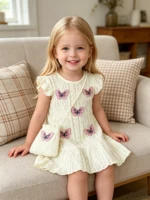 Robe tendance pour filles pour l'été, haut décontracté à motif papillon pour filles, jupe à manches courtes + sac bandoulière 1