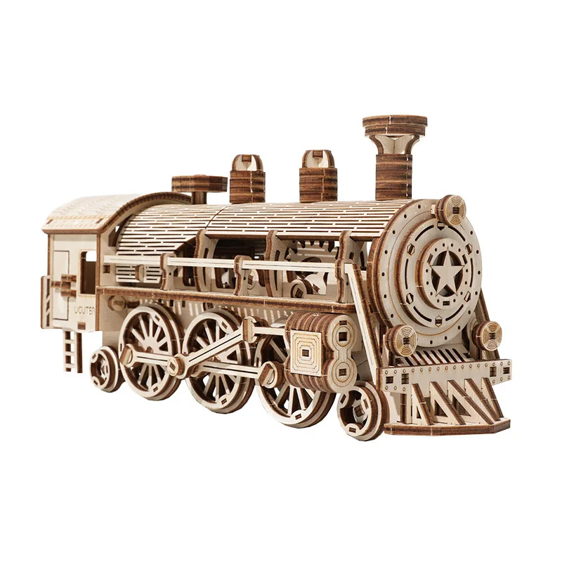 High-Difficulty Moving Train 3D Wooden Puzzle Train Model Diy Wooden Ability Jigsaw Assembled Toy for Adult Children Gift piko g type train model 1 22 5 passenger car train model toy boy gift