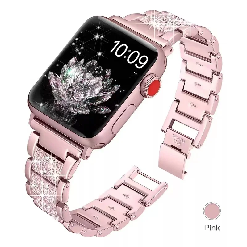 

Металлический Алмазный ремешок для Apple watch Ultra 49 мм 8 7 45 мм 41 мм, роскошный браслет из нержавеющей стали для iwatch 6 5 4 SE 44 мм 42 мм 40 мм