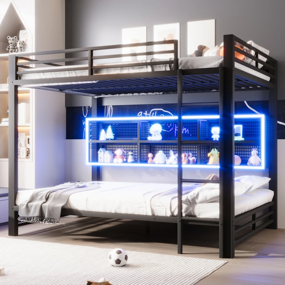 140 x 200 cm großes Etagenbett mit Aufbewahrungsschränken und LED-Licht, platzsparendes Bett für Kinder-/Jugendzimmer (ohne Matratze) – Detail 27