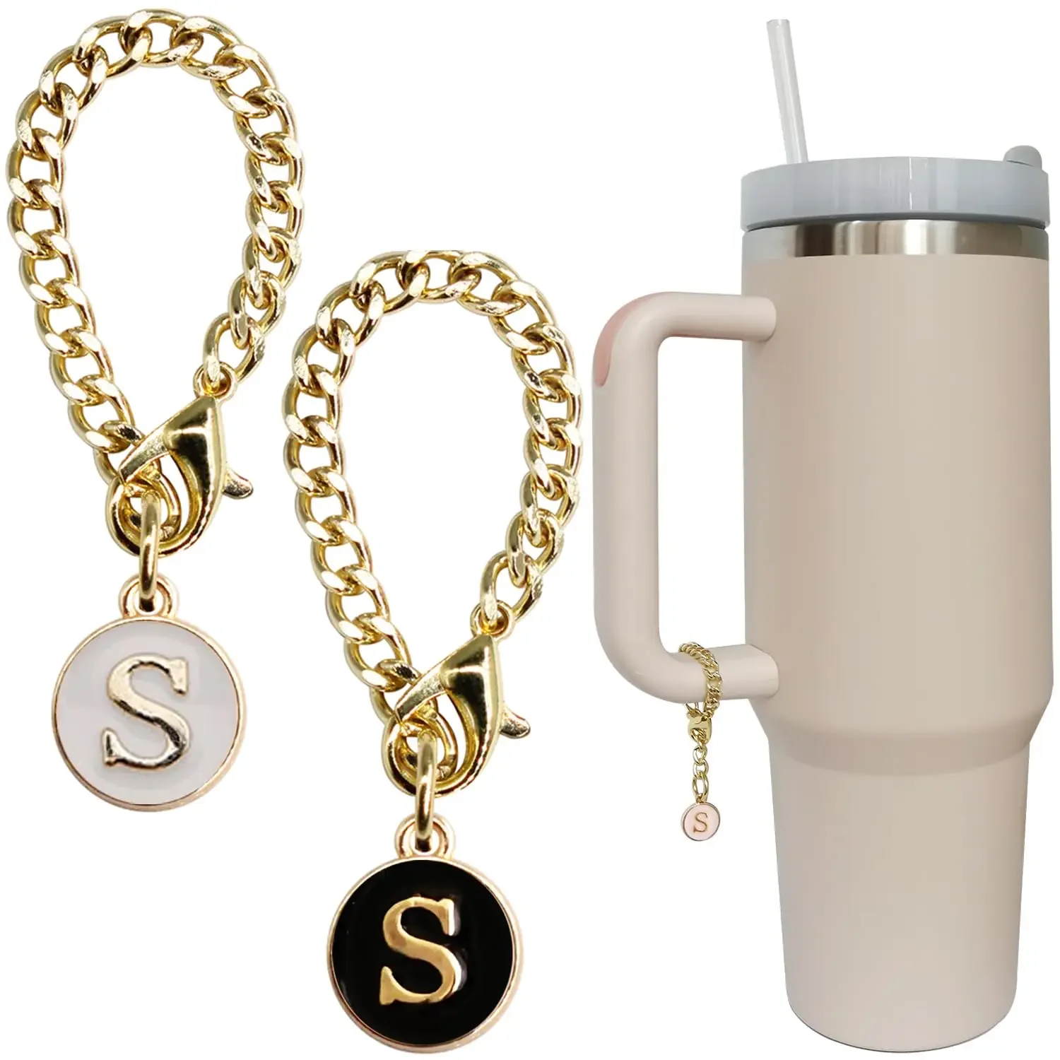 RF REENFAYA Cup Charm Keychain Set - 26 A-Z Letters With Gold Chain, Stanley/Yeti Tumbler Accessories - View #2