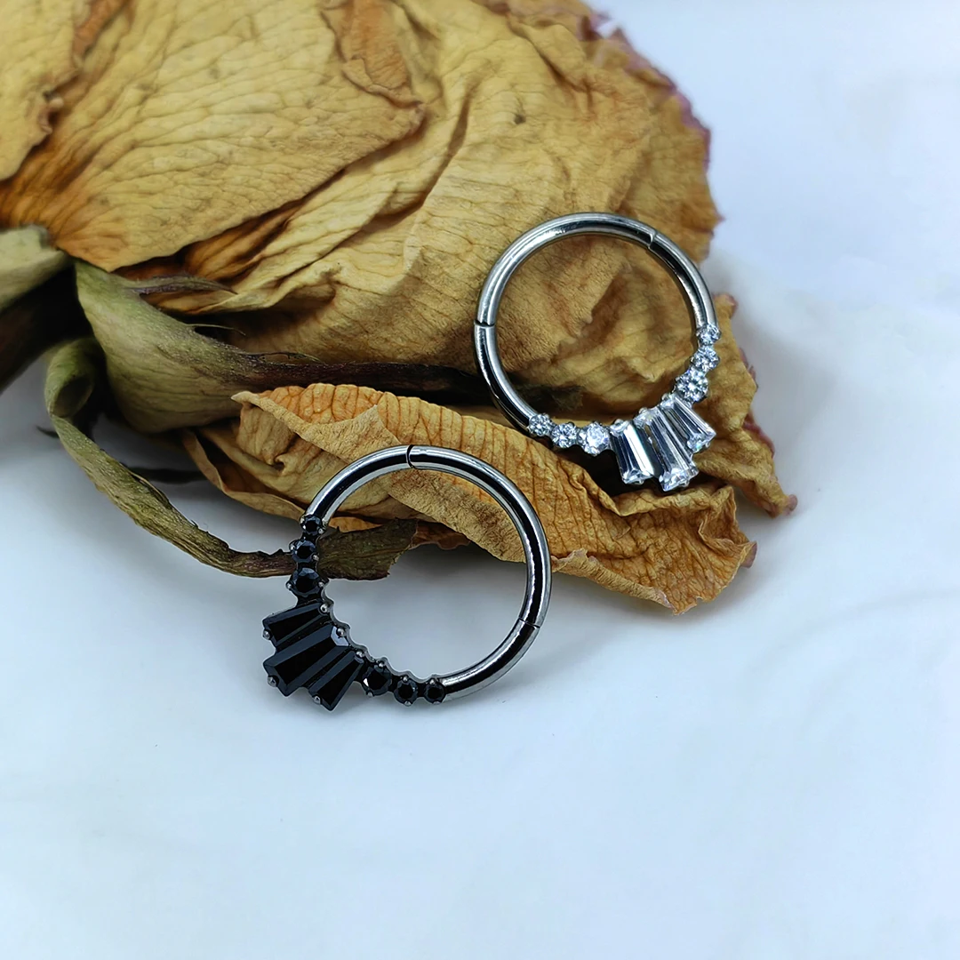 ASTM F136 Titanium Hinged Segment Ring T Shape Zirconia Cluster Hinged Segment Rings 16G Septum Clicker Body Jewelry