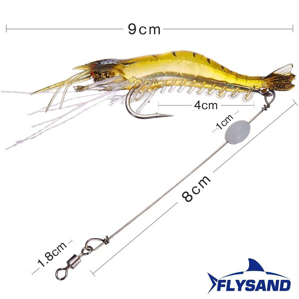 FLYSAND Shrimp Lure with Hooks Luminous Soft Fishing Lures Shrimp Bait Silicone Enticement Tackle Baits FlySand Fishing Tool