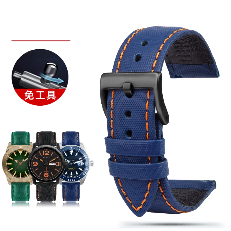 Vibrant Multi-Color Unisex Canvas Watch Band Bracelet - Blue, Orange, Black, Red Lines