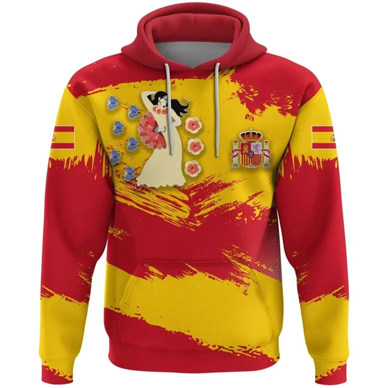 

Fashion 3D Print Spain National Flag Hoodie For Men Clothing Espana Emblem Hoodies Women Long Sleeve Sweatshirt Y2k Pullovers