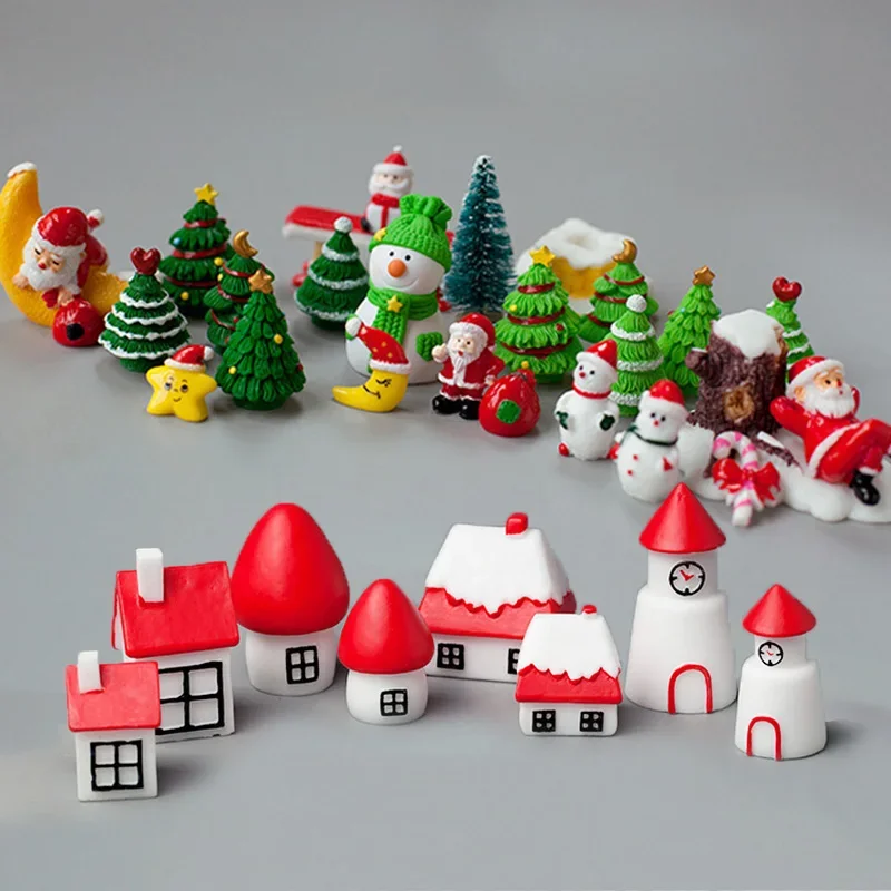 30Pcs Mini Rustic Santa Claus Christmas Tree Ornaments, Resin Xmas Party Decorations, Multicolor