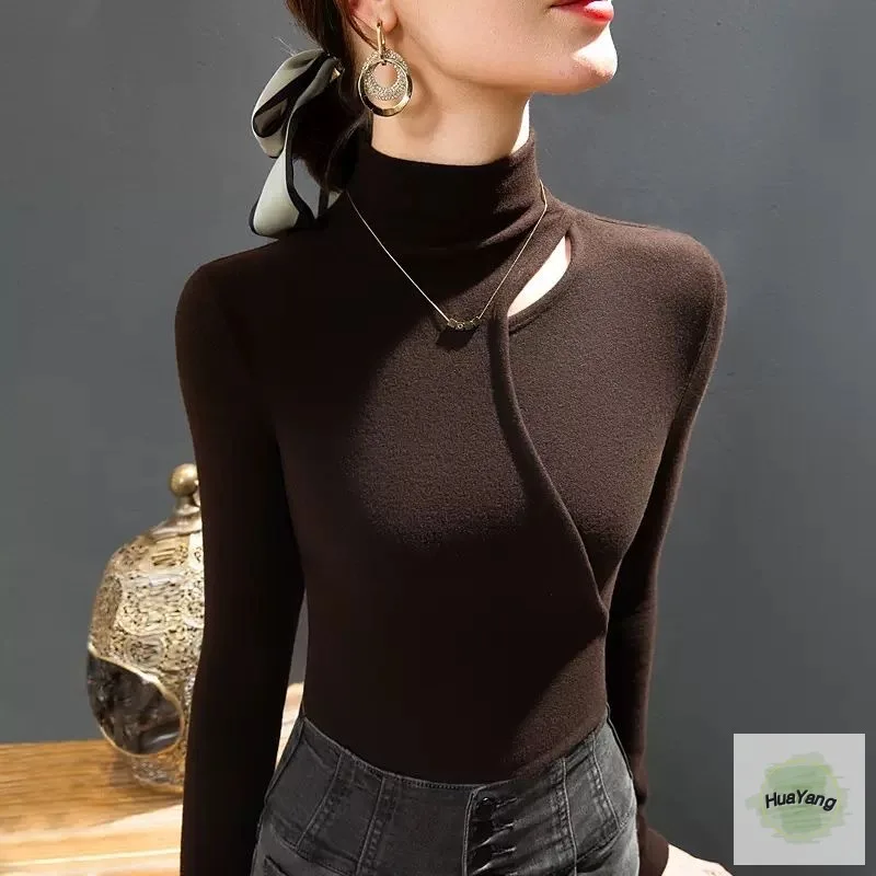 

Woman's Clothing Winter Autumn Style Basic Warm T-Shirts Tops Lady Slim Long Sleeve Turtleneck Hollow out Sheath Tops SS025