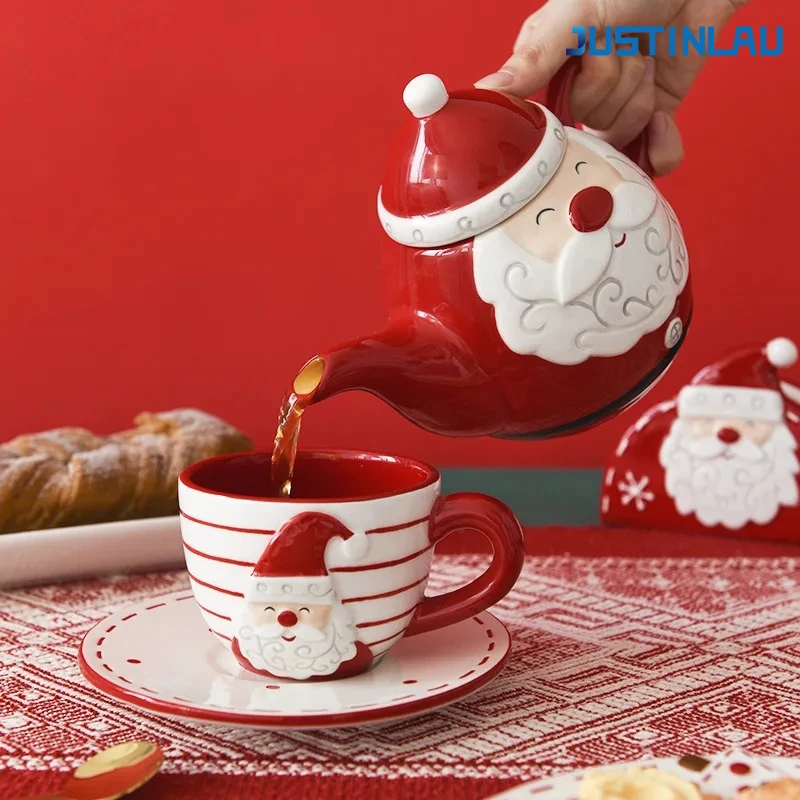Ceramic Santa Claus Coffee Cup and Teapot Set for Christmas