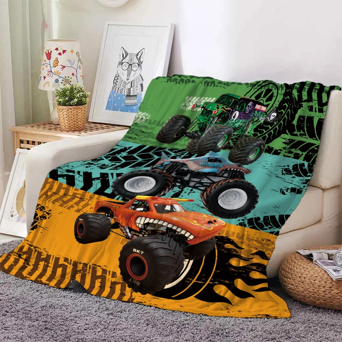 1pc American Takis, Monster truck digital printing warm skin-friendly thickened flannel blanket for office, home, travel 5