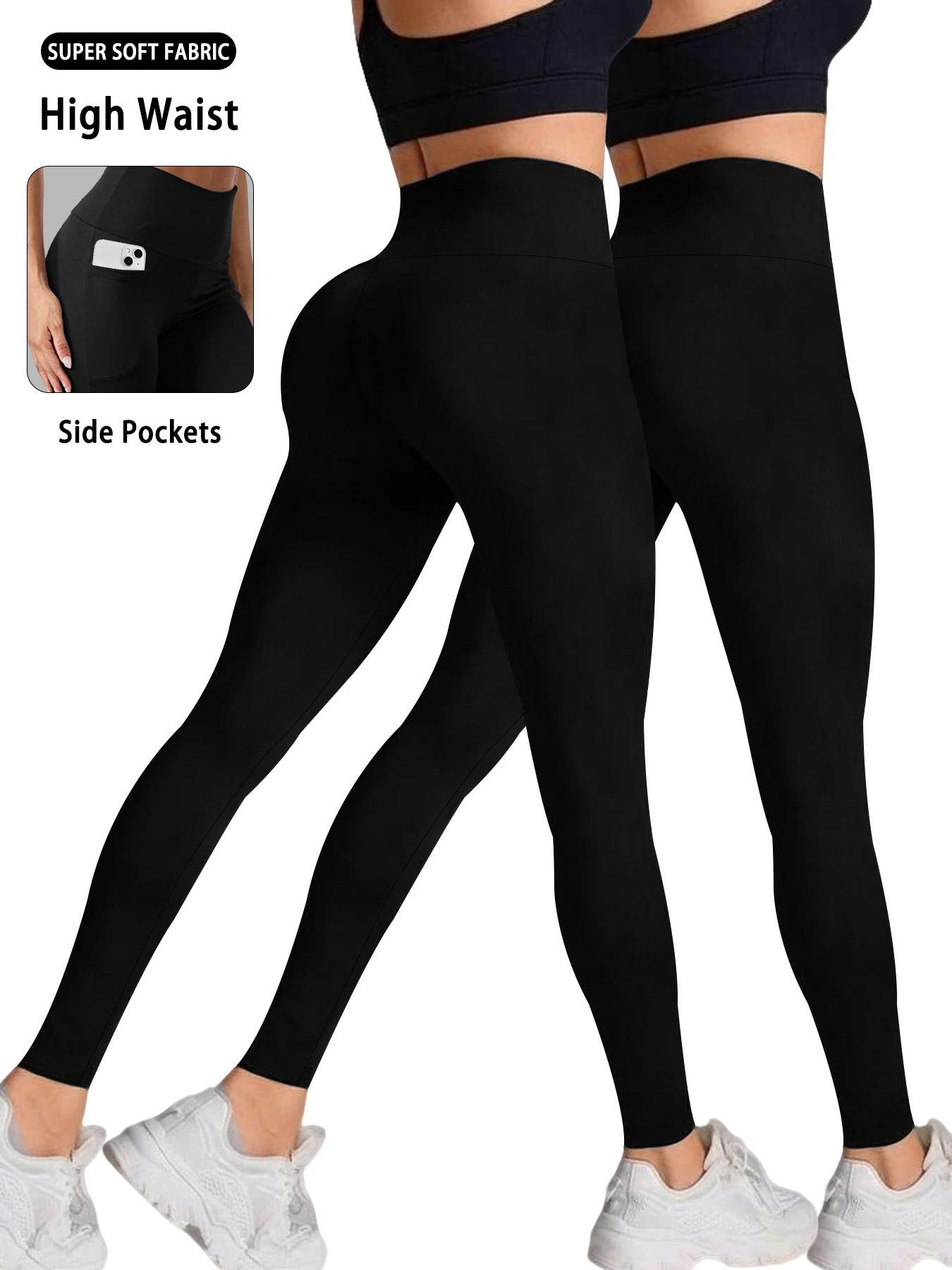 2er-Pack Superweiche Sport-Leggings für Damen mit Taschen, Hoher Bund, Bauchkontrolle, für Workout, Yoga und Laufen – Detail 8