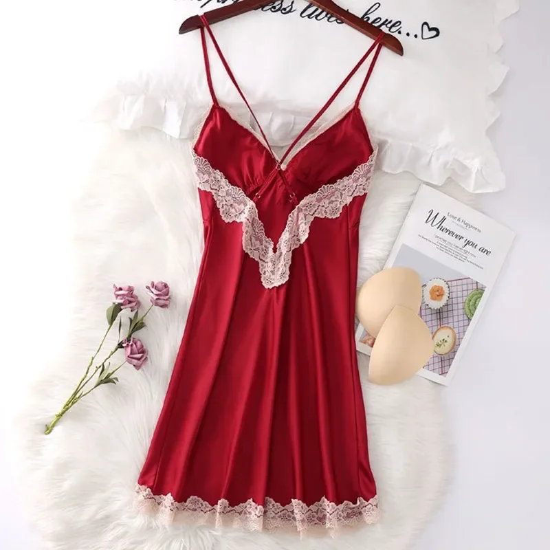 

Sexy Lace Suspender Nightgown Gown Womens Satin Nightdress Summer Backless Nighty Dress Sleeveless Sleep Sleepwear Home Wear