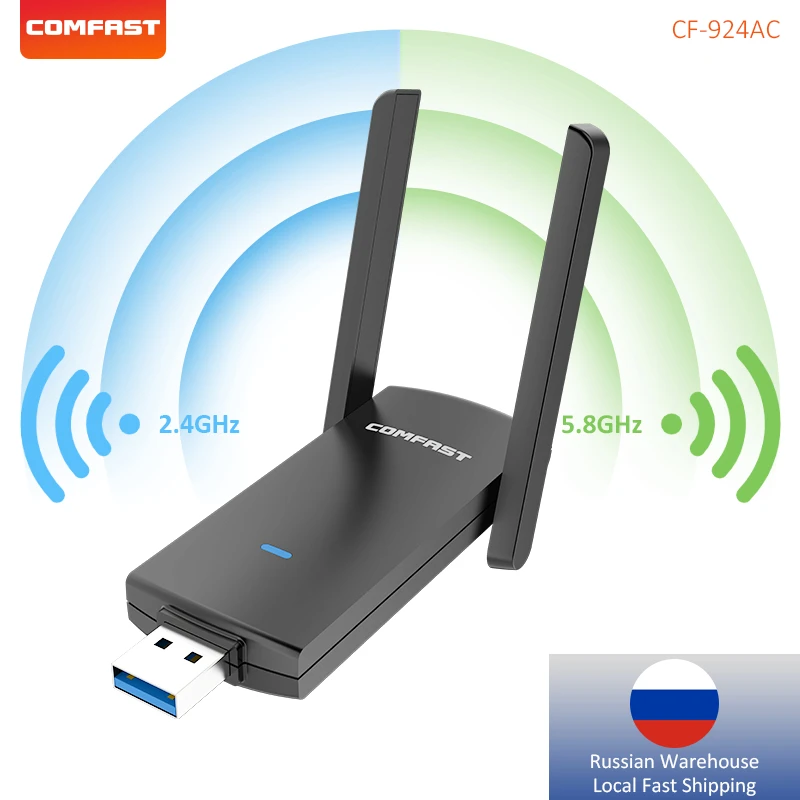 Comfast-usb Adaptador Wifi 1300mbps Dual Band Dongle Receiver Placa de Rede para pc Cf-924acv2 Envio do Armazém Russo