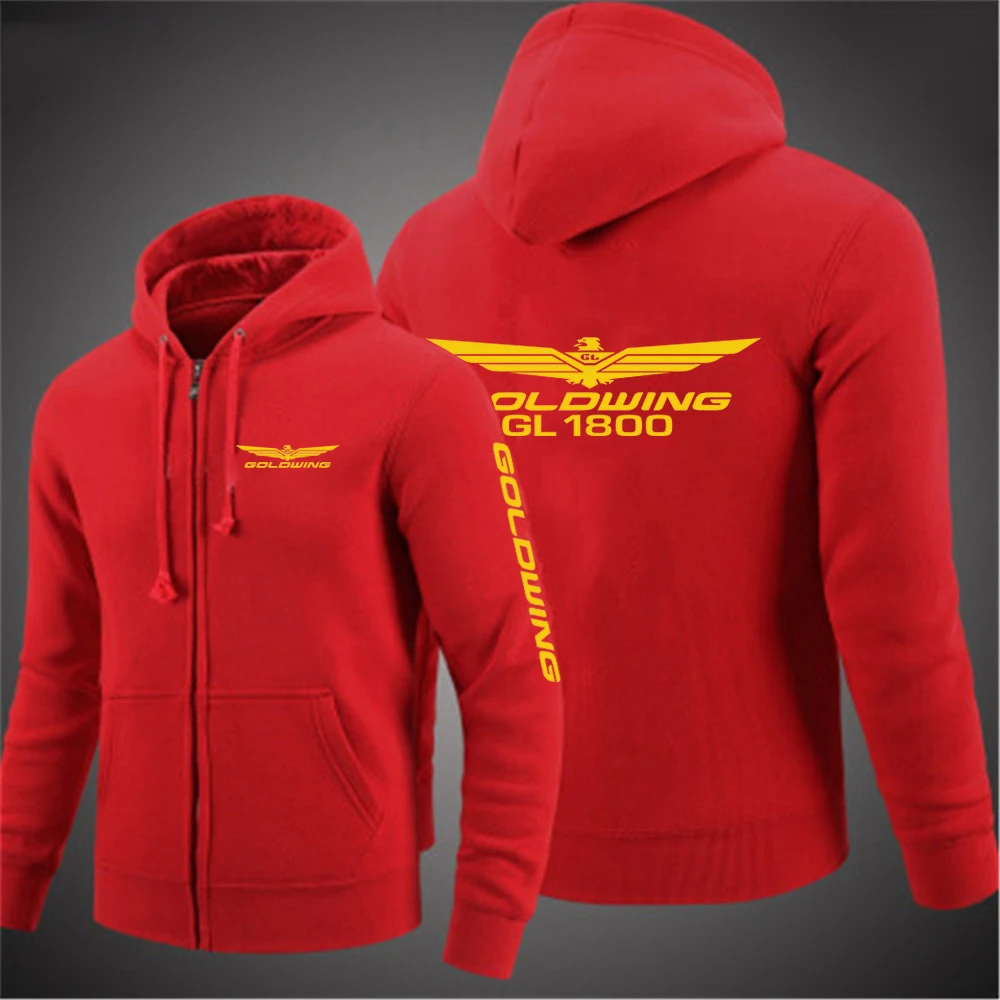 2023 Goldwing GL 1800 Motocycles Solid Color Hoodies Men Retro Zip Up Long Sleeve Sweatshirt Casual Hooded Jacket Coats Pullove