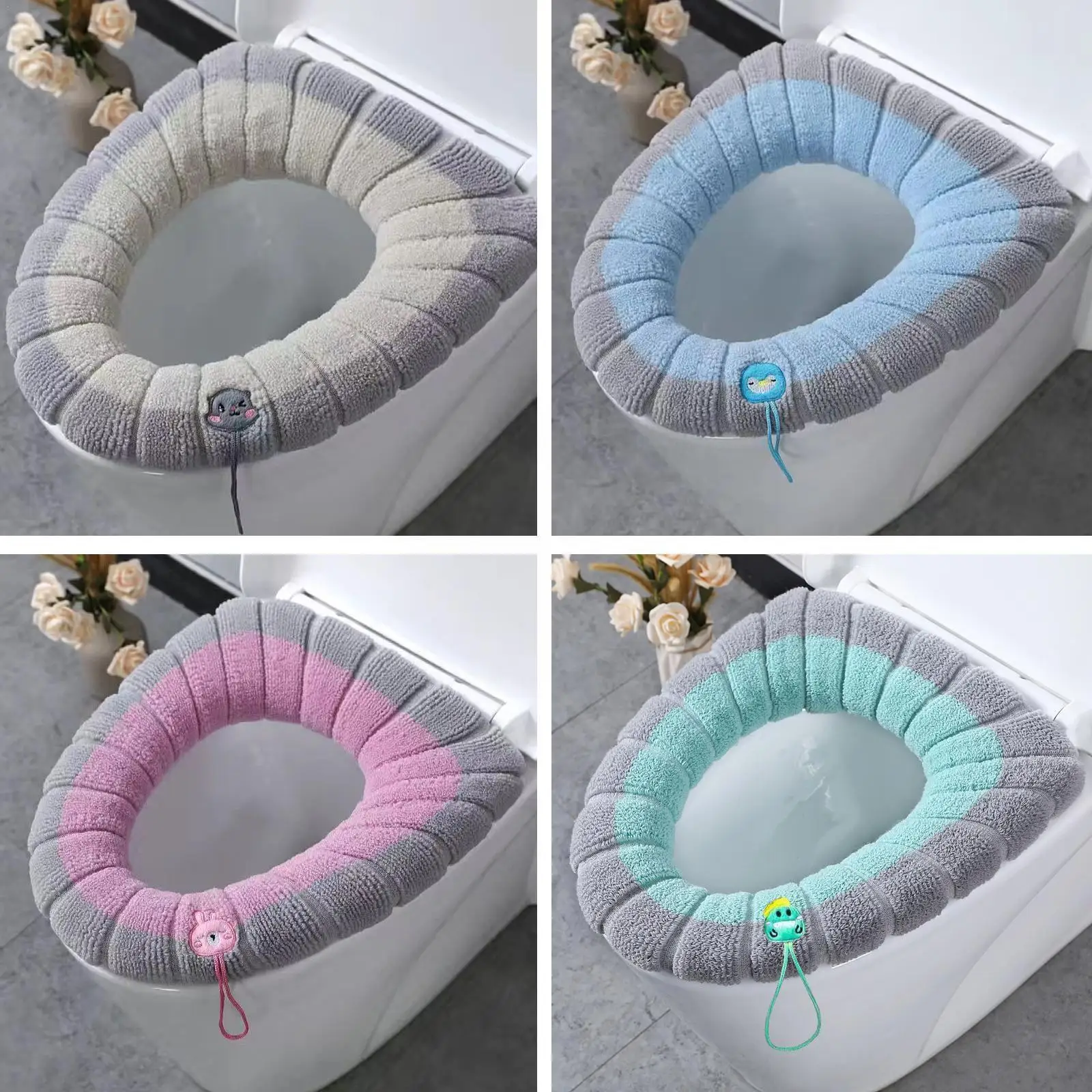 Winter Warm Toilet Seat Cover Mat Bathroom Toilet Pad Seat With Washable Closestool Soft Handle Thicker Warmer Cushion Toil E6C2