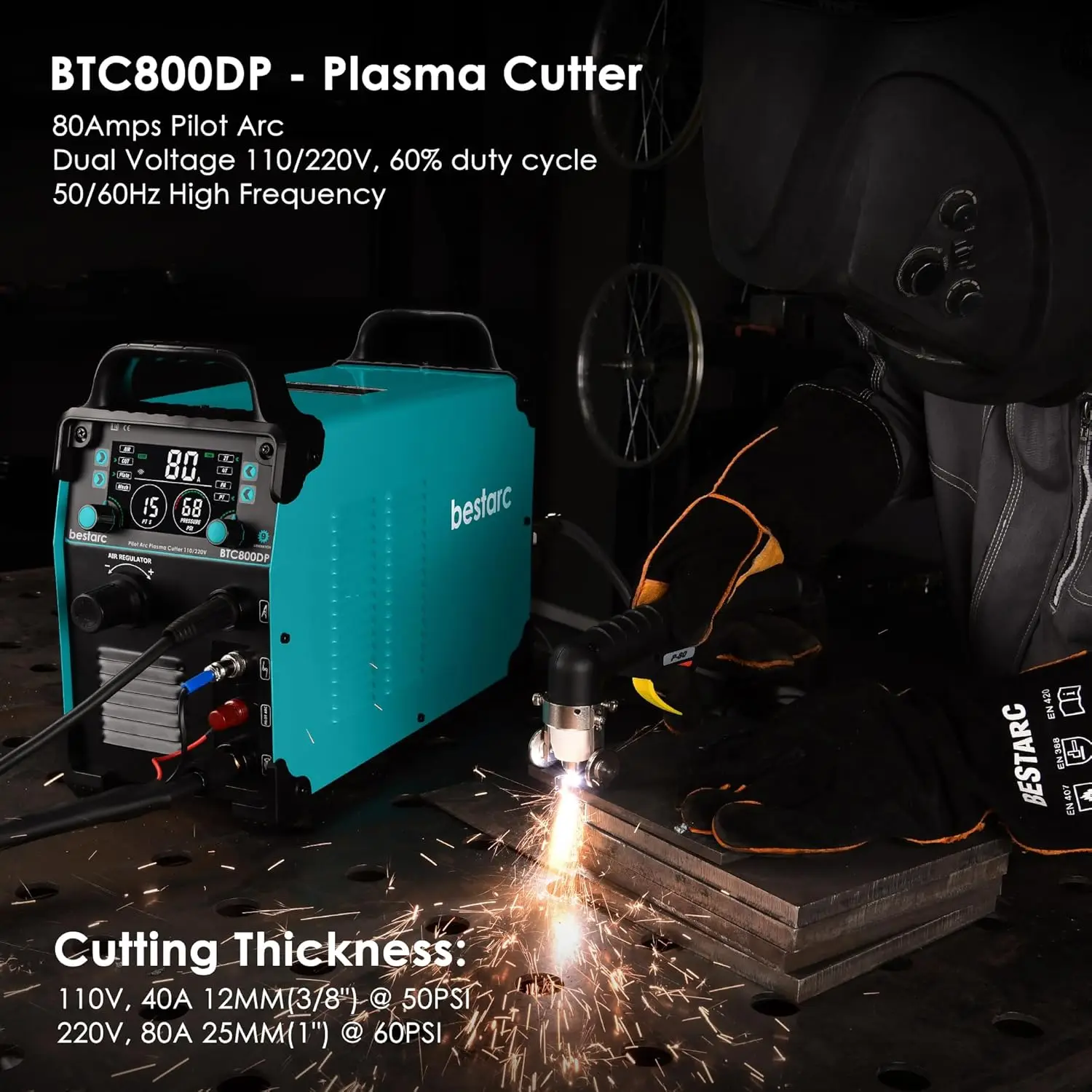Plasma Cutter 80 Amps Pilot Arc Plasma Cutter Machine Digital Screen Display Dual Voltage 110/220V Plasma Cutting Machine 3
