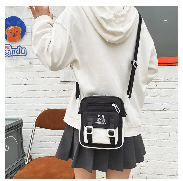 Japanese women small mobile phone bag cute cartoon cat girl student messenger bag funny personality shoulder bag