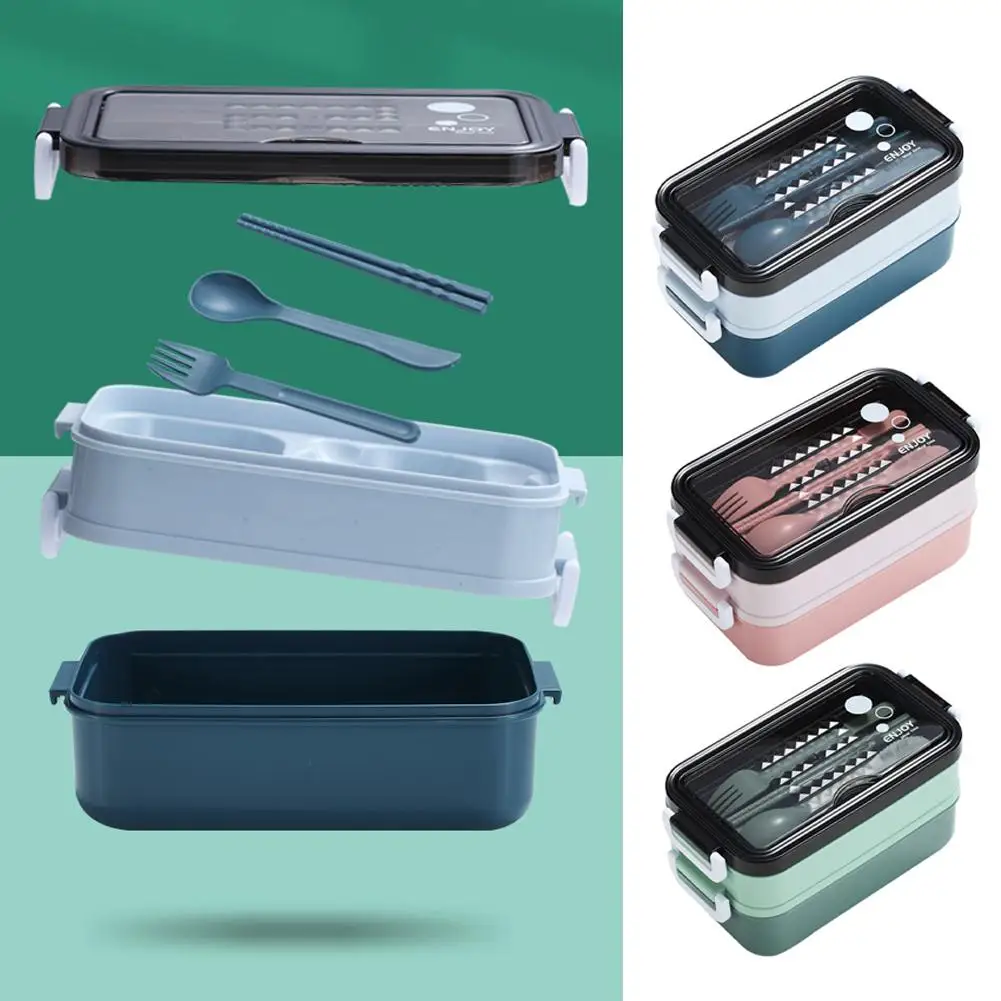 

Stackable Bento Box Adult Double Layer Plastic Microwave Compartments Lunch All-in-One Containers Box Safe Multiple with Lu N9A5