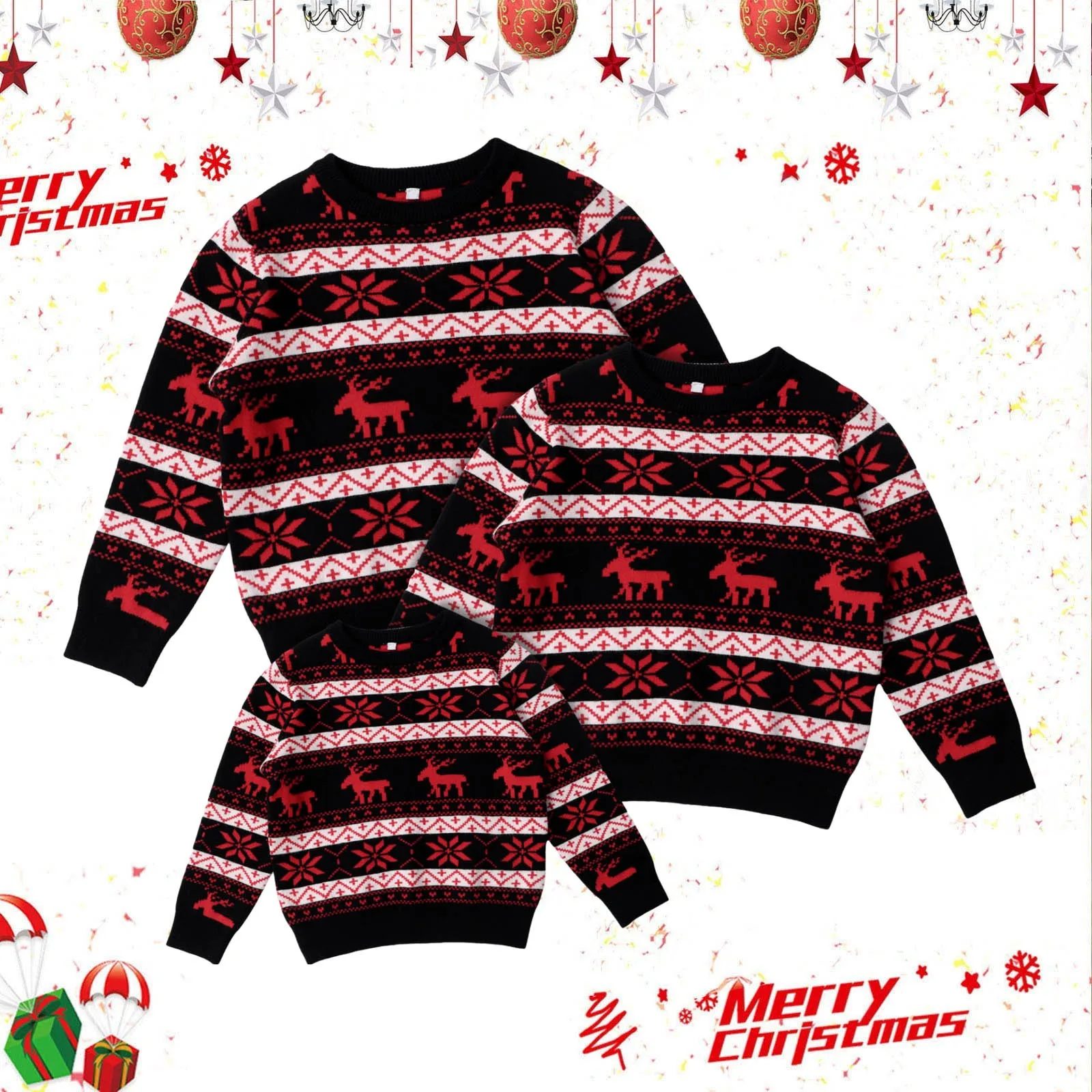Suéteres navideños 2024 para conjuntos familiares a juego, suéter grueso y cálido de invierno para papá, mamá y niños, prendas de punto de jacquard suaves, blusas con apariencia navideña