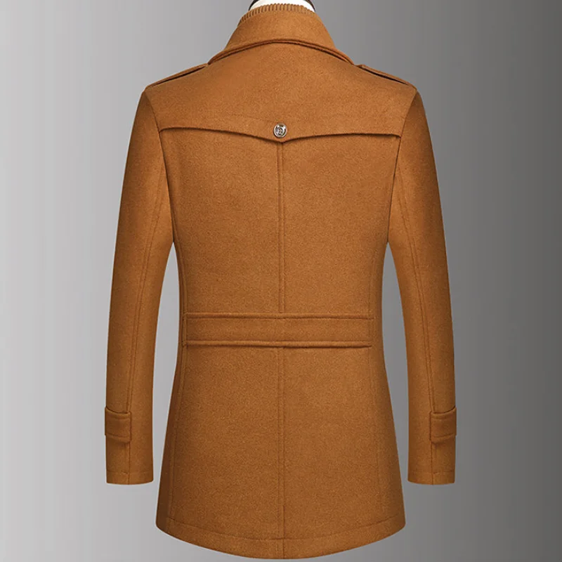 2024 Autumn Winter Double Collar Wool Coat Middle-aged Men's Business Fashion Handsome with Solid Color Woolen Men's Coat  M-4XL 4