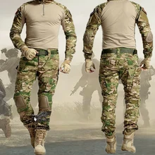 

Men's Tactical Suit with Pads Combat Shirt/pants Military Uniform US T-Shirts Sniper Combat Shirt Army Camo Outdoor Men Suits