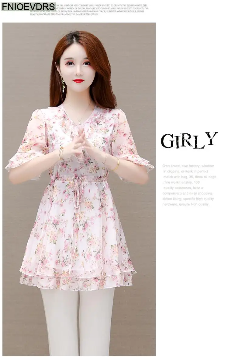M-5XL 2023 Clothes Clothes Women European Style Elegant Basic Shirt Floral Print Retro Ruffles Belly Tunic Peplum Top Blouses