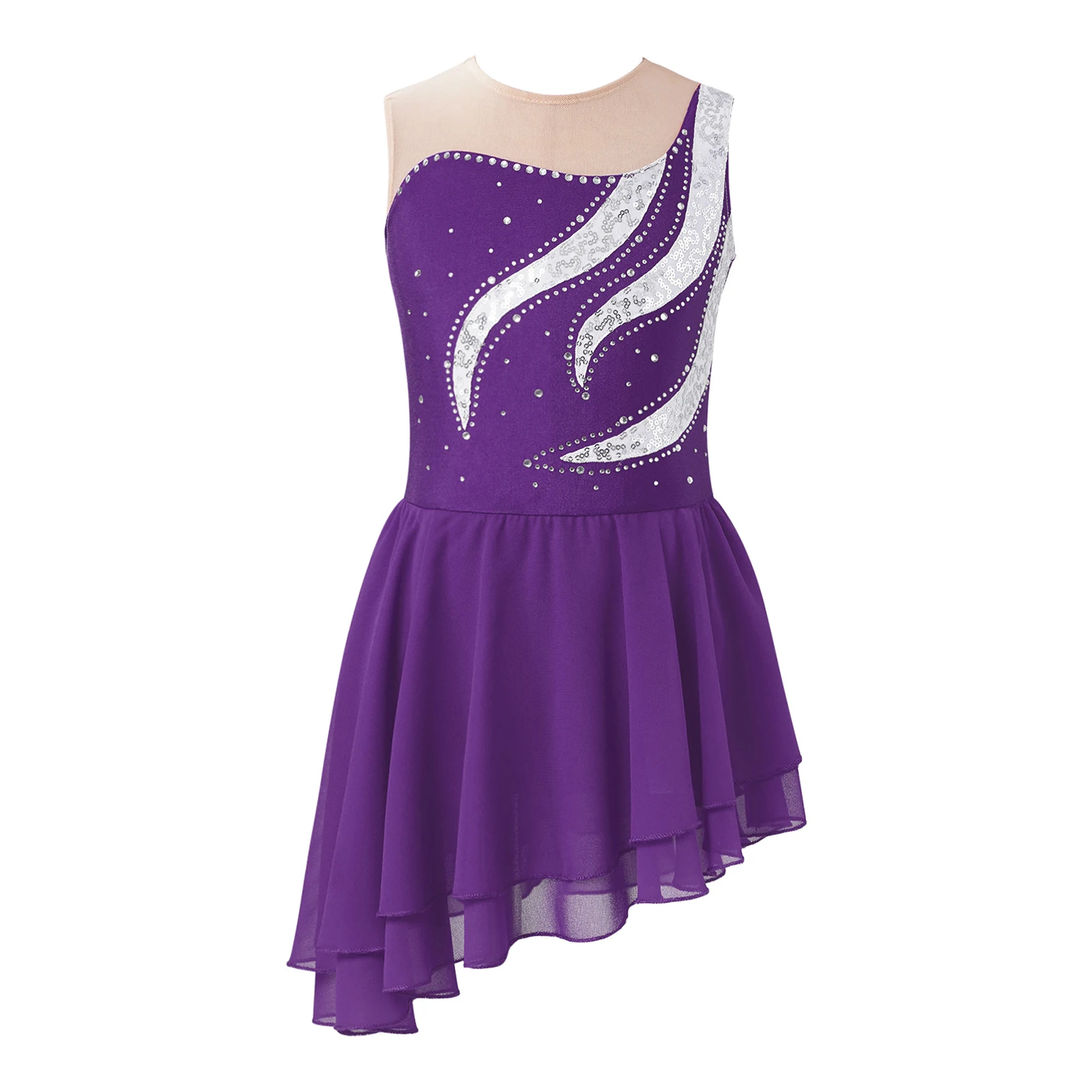 Traje de patinaje artístico con lentejuelas y diamantes de imitación para niñas, sin mangas, ajustado, Ropa de baile lírico de Ballet, vestido de Ballet Gymantics