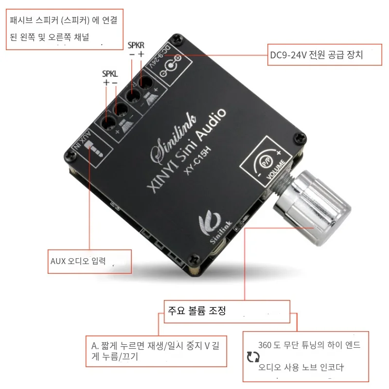 소형 전력 증폭기 회로 기판 디지털 모듈 듀얼 채널 미니 블루투스 오디오 스피커 20w360 도 무단 튜닝