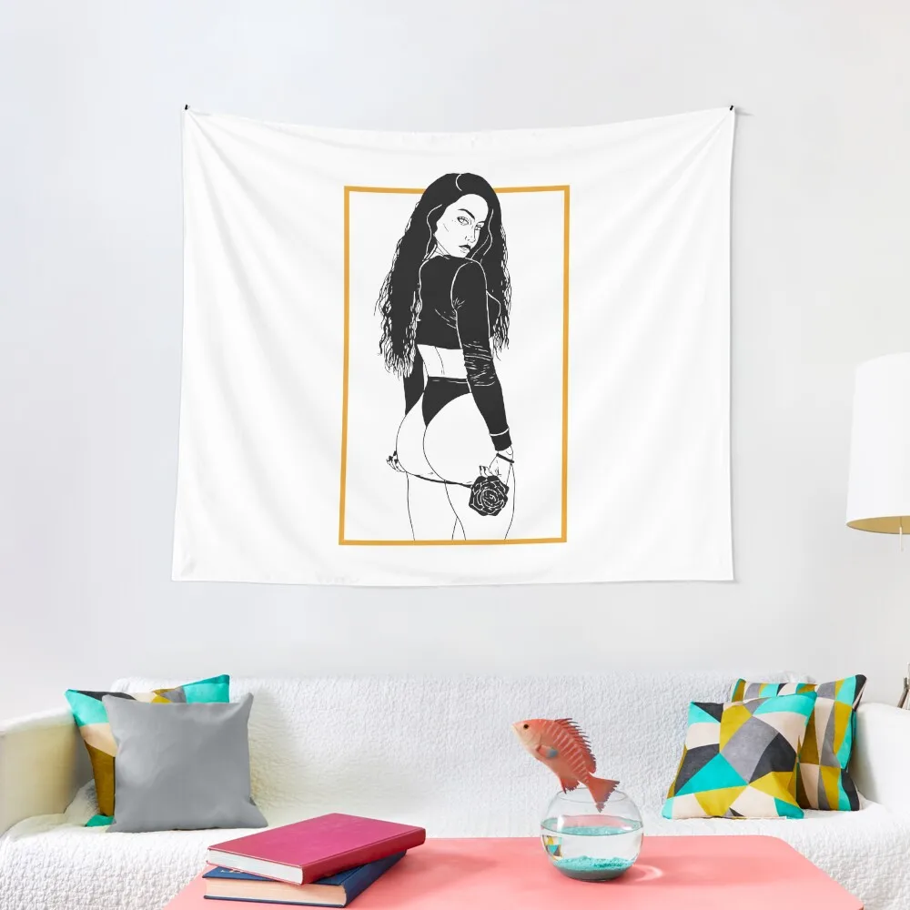 

Illustration portrait woman with a rose, model Sommer Ray Tapestry Aesthetic Decoration Tapestries Wall Hanging Wall Carpet