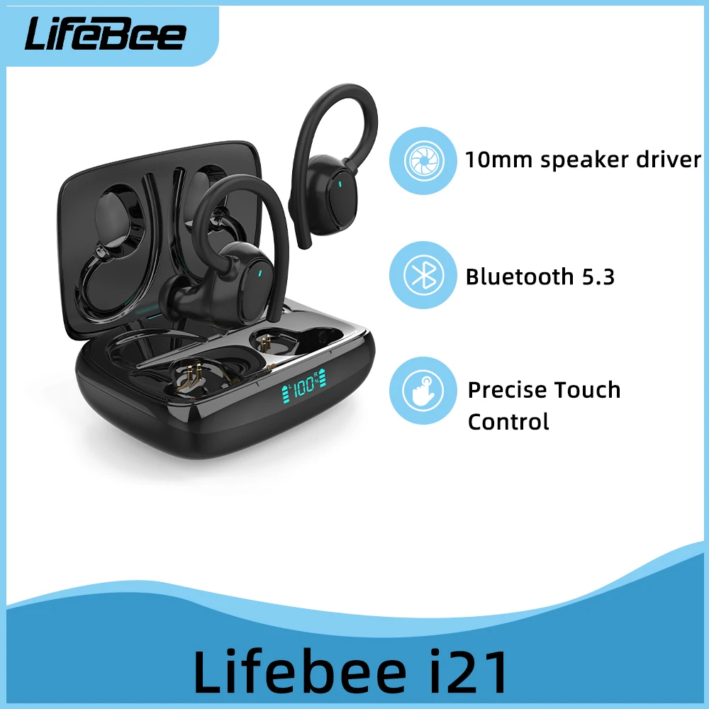 

Беспроводные наушники LIFEBEE i21, Bluetooth V5.3, спортивные наушники IPX7, водонепроницаемые наушники-вкладыши с микрофоном и глубокими басами для бега