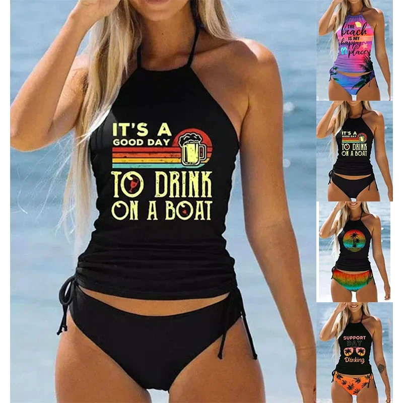 

2023 New Summer Women's Regular Tankini Beach Set Monokini Swimwear Swimwear Two Piece Swimwear Fashion Print Tankin