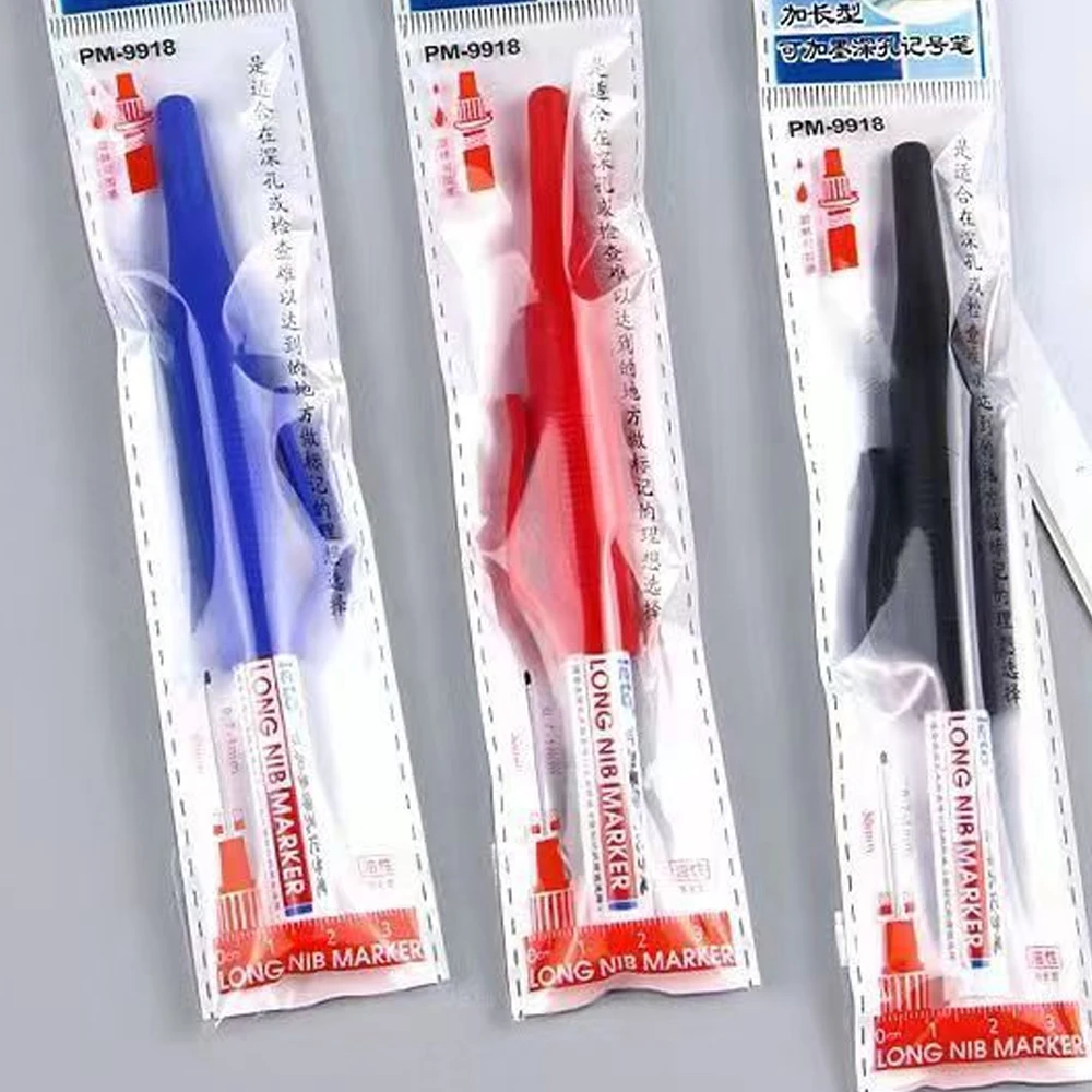 32mm Waterproof Long Nib Carpenter Pen Head Deep Hole Marker Pens Black/Blue/Red Ink for Woodworking Hand Tools