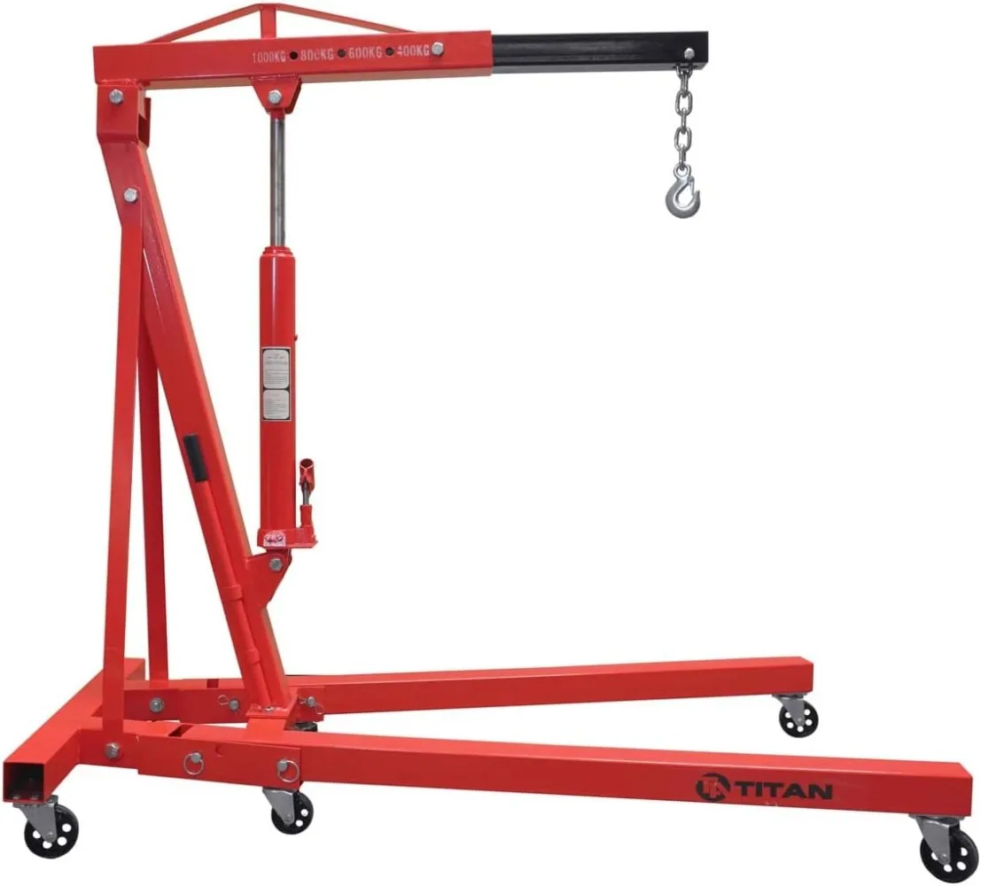 1 Ton Hydraulic Engine Hoist, Heavy Duty Steel Shop Crane, Cherry Picker Engine Hoist with 360&deg; Caster Wheels, Lift