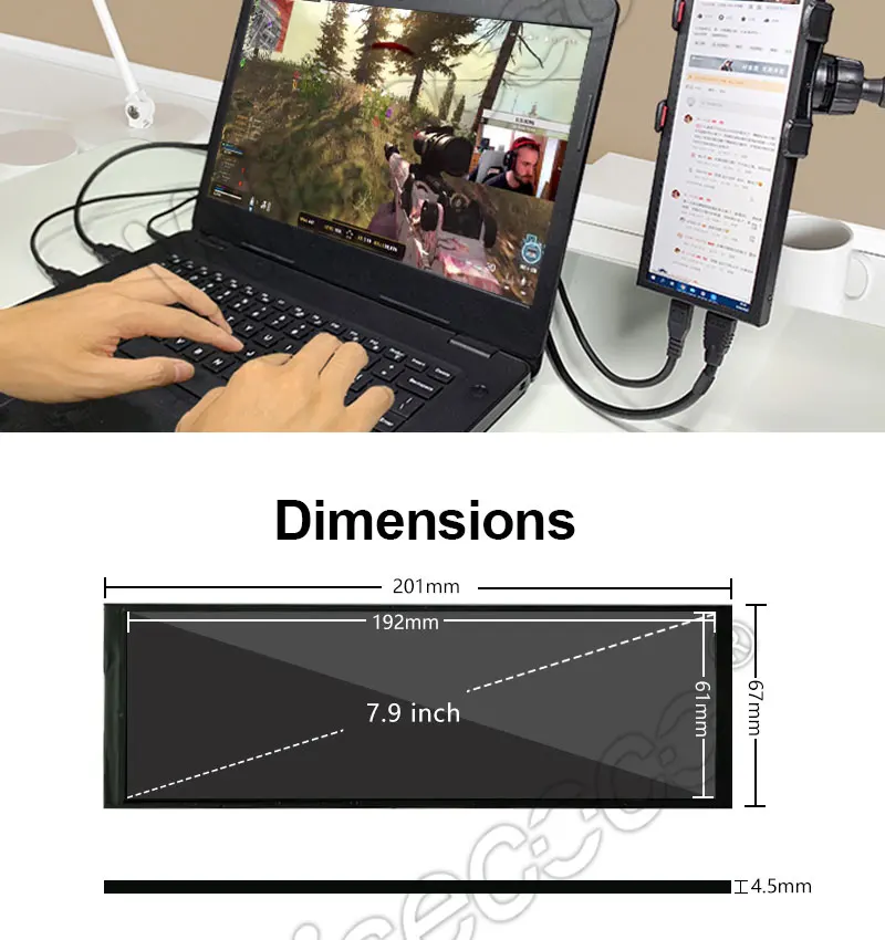 Aida64 480x1280 IPS Sub Monitor Vertical Stretch Bar Suporte Raspberry Pi