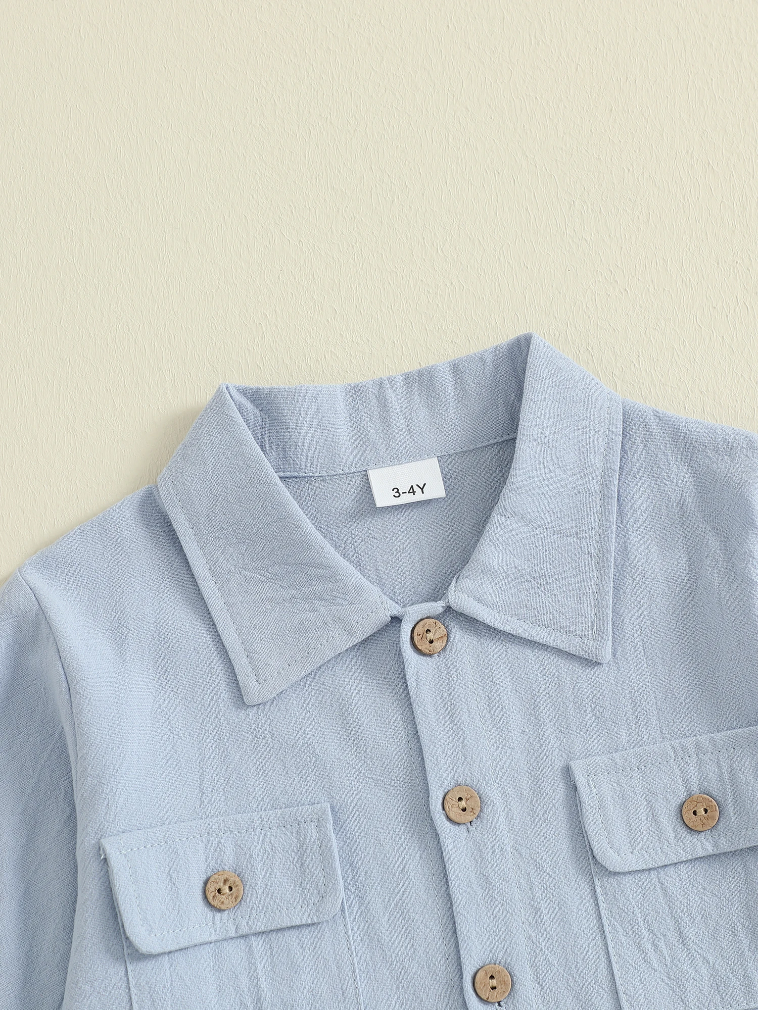 قمصان للأولاد الصغار من عمر 2 إلى 7 سنوات بلون سادة وأكمام طويلة وأزرار سفلية وطية صدر السترة للأطفال الصغار ملابس ربيع الخريف