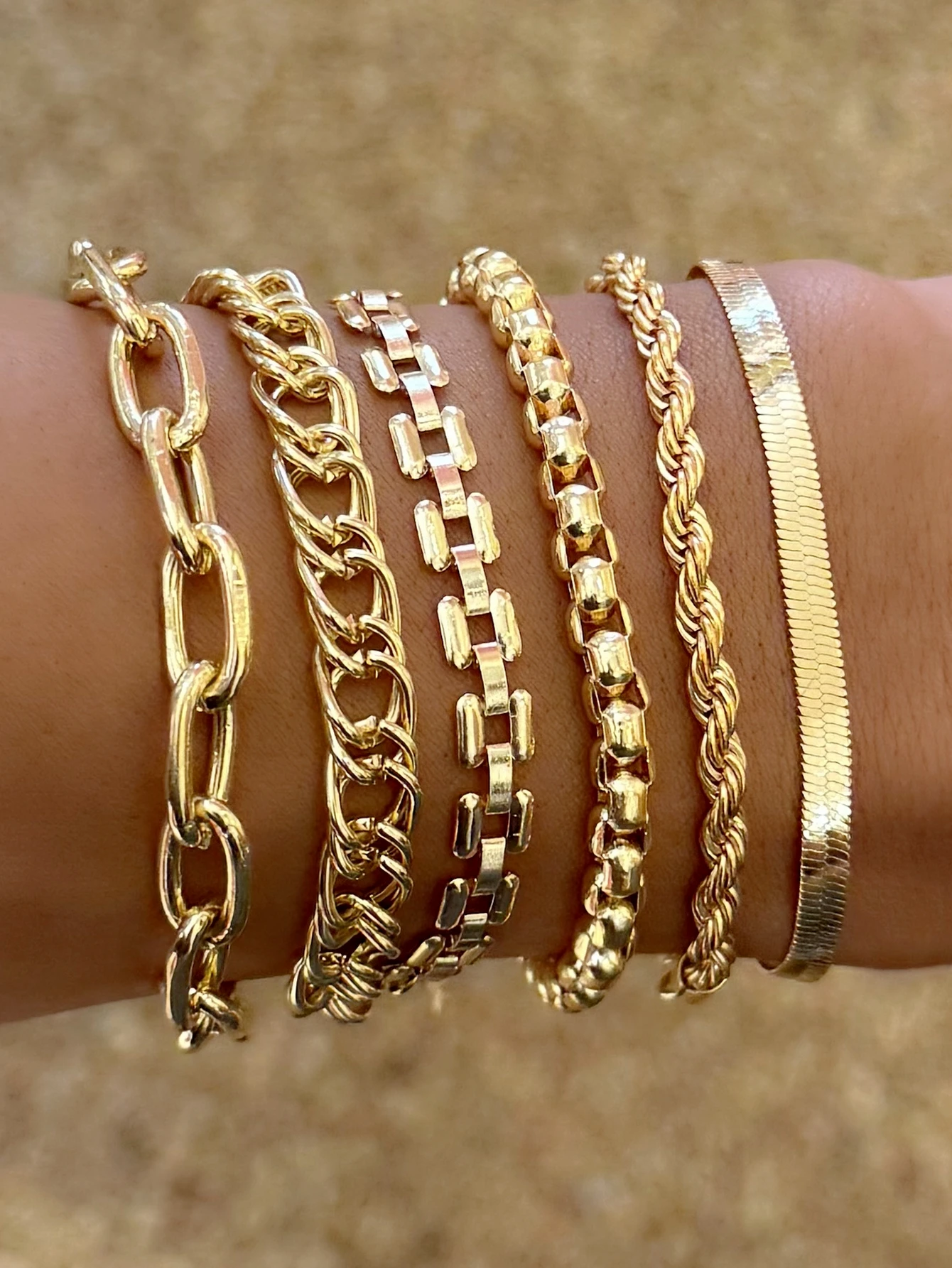 Punk Fashion Metal Chain Combo Set Metal Link Chain Chunky 6 Piece