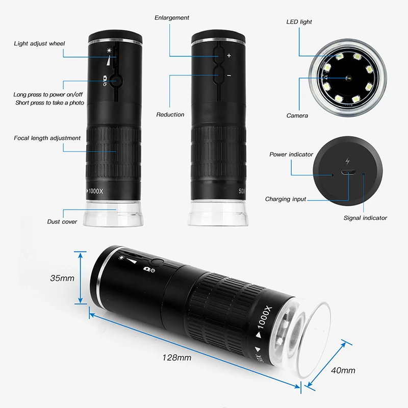 Digital Microscope Wireless Digital Microscope 50X-1000X Magnification Portable Handheld USB Microscopes with Flexible Stand For iPhone Android PC
