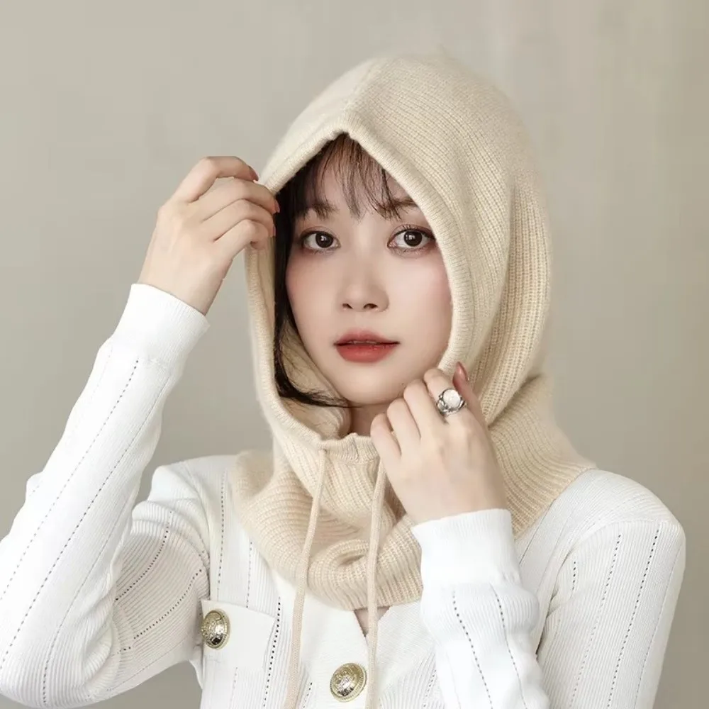 Thick Winter Knitted Hooded Caps Warm Insulation Elastic Balaclava Hat Breathable Windproof One-piece Neck Collar