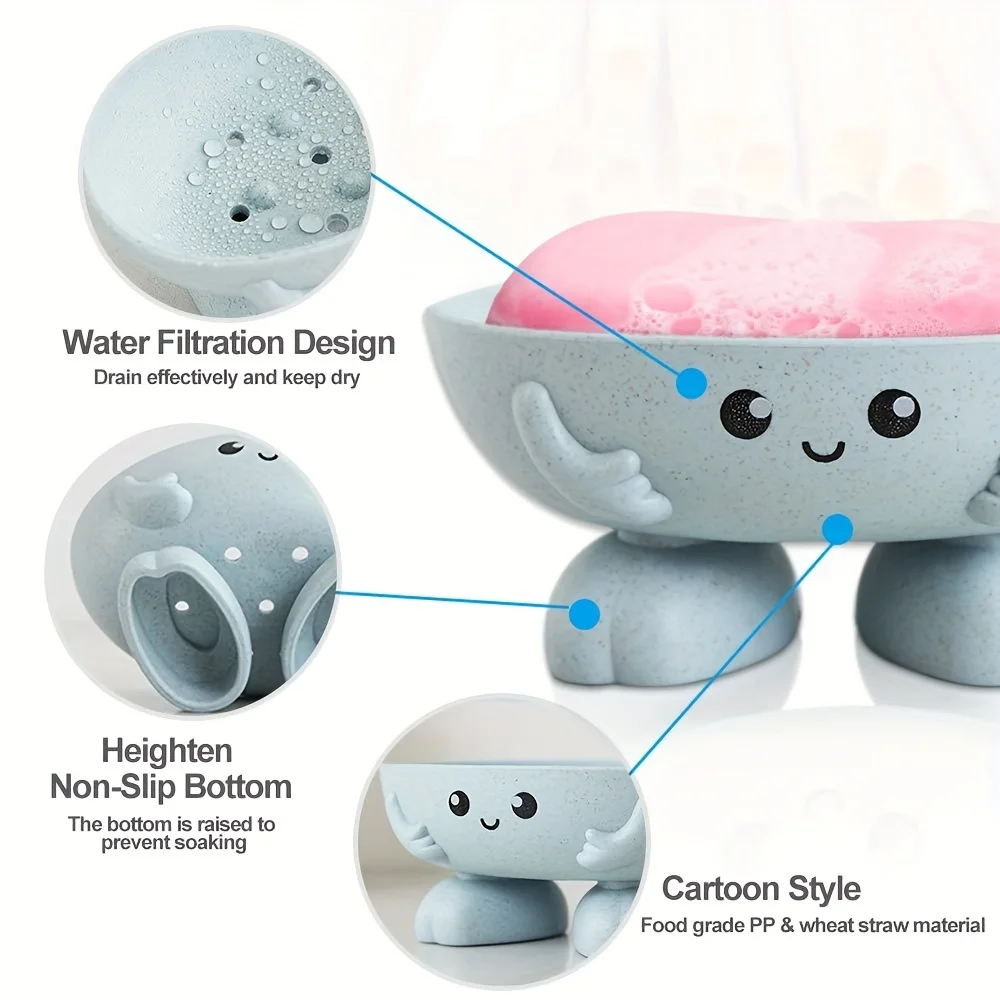 Soap Holder Soap Dish Kids Children Creative Bar Tray Counter Shower Bathroom Kitchen Countertop shower storage holder