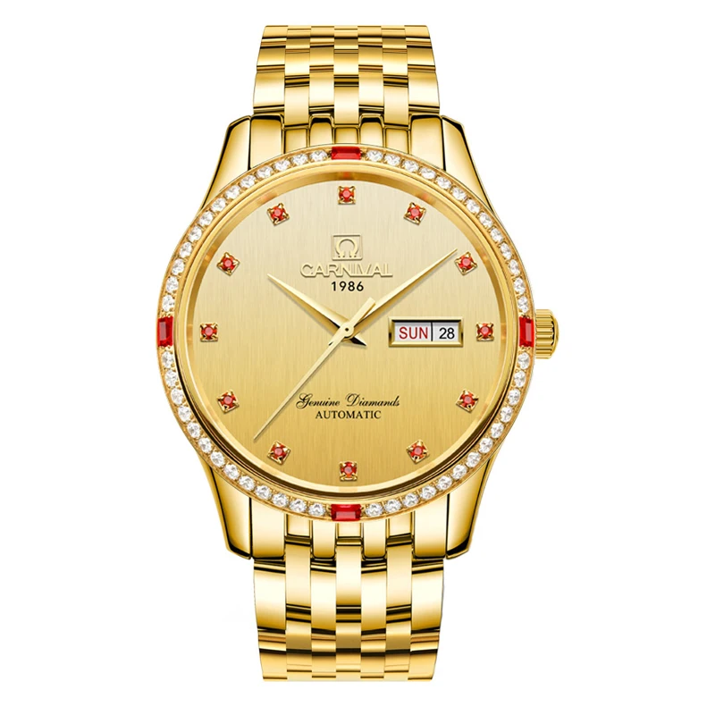 CARNIVAL Top Brand Ruby Time Mens Watches Luxury Business Automatic Mechanical Watch Gold Men Clock Relogios Masculino_voghion.com
