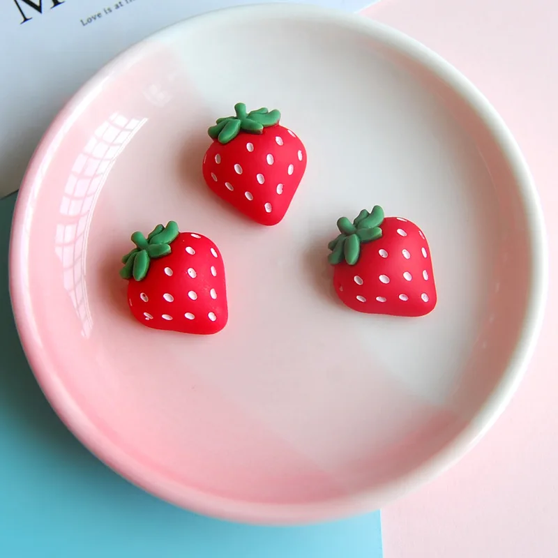 10pcs Simulation Strawberry Mushroom Flat Back Resin Charms Kawaii Cabochons Scrapbook Food Miniatures Phone Cases Deco Parts