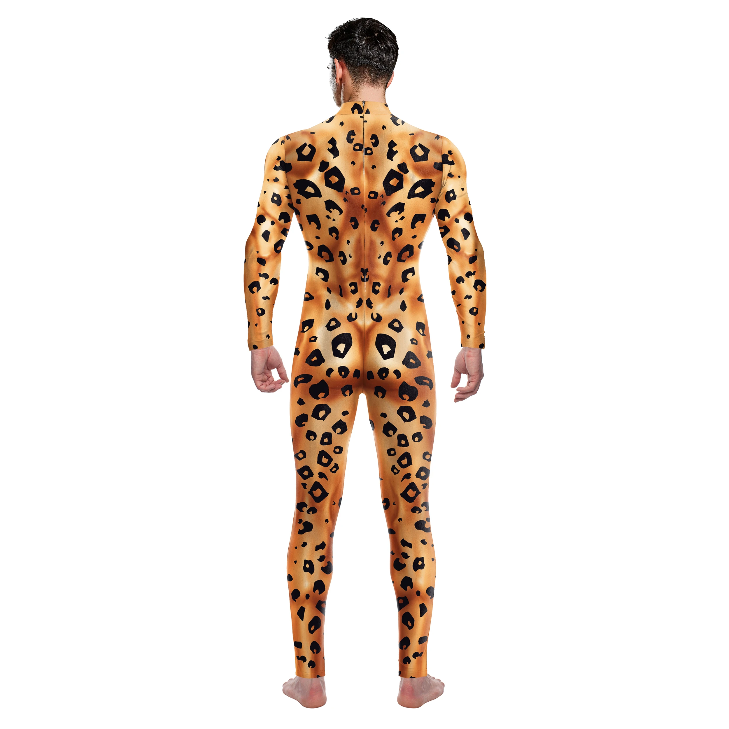 Cosplay Animal Women Long Sleeve Jumpsuit Leopard Pattern Bodysuits Halloween Purim Carnival Zentai Bodysuit Dress Up Outfits