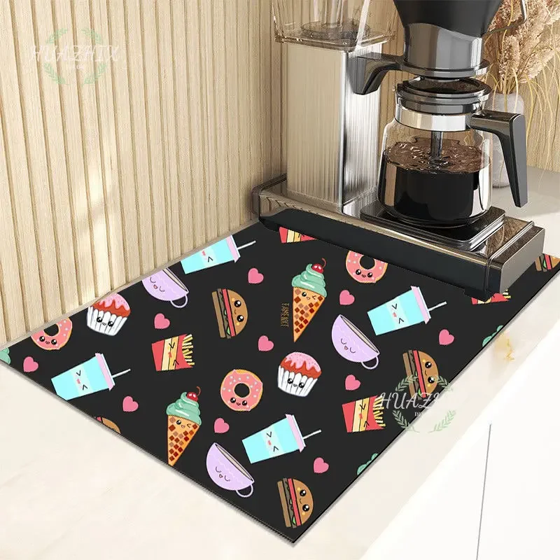 

Coffee Dessert Pattern Drain Pad Rubber Diatomaceous Comfortable Soft Super Absorbent Anti-Slip Kitchen Decorative Accessories
