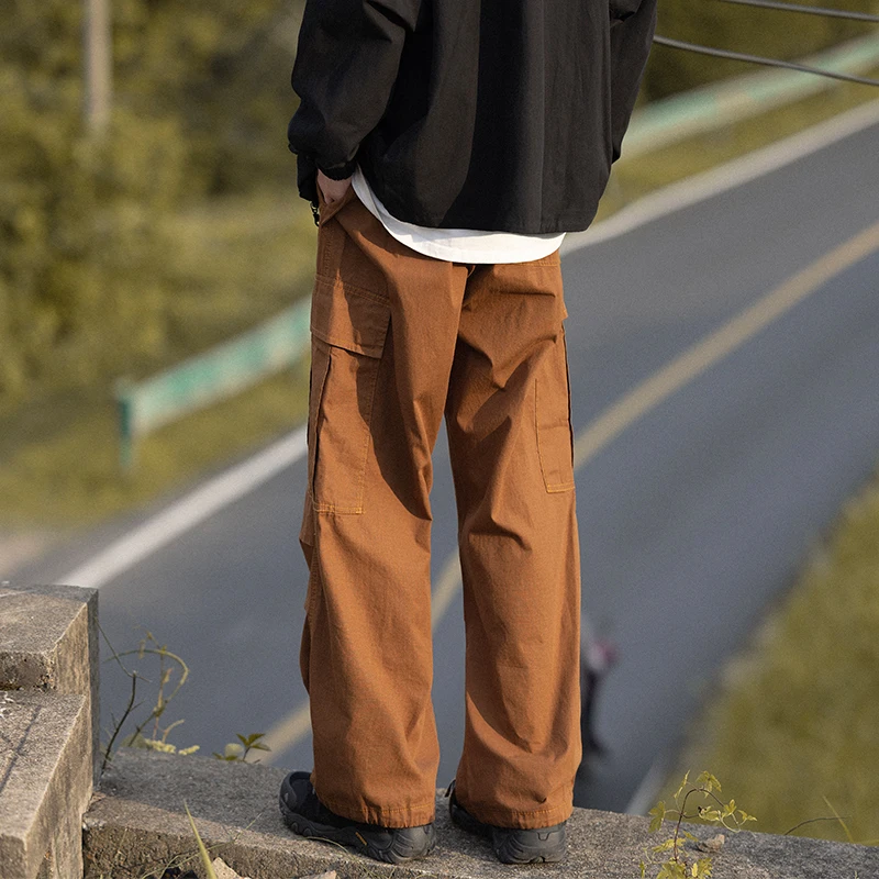 

2023 New Men's Cargo Pants Solid Color Multi-pockets Straight Pants Male Hip Hop Street Elastic Waist Loose Male Trousers