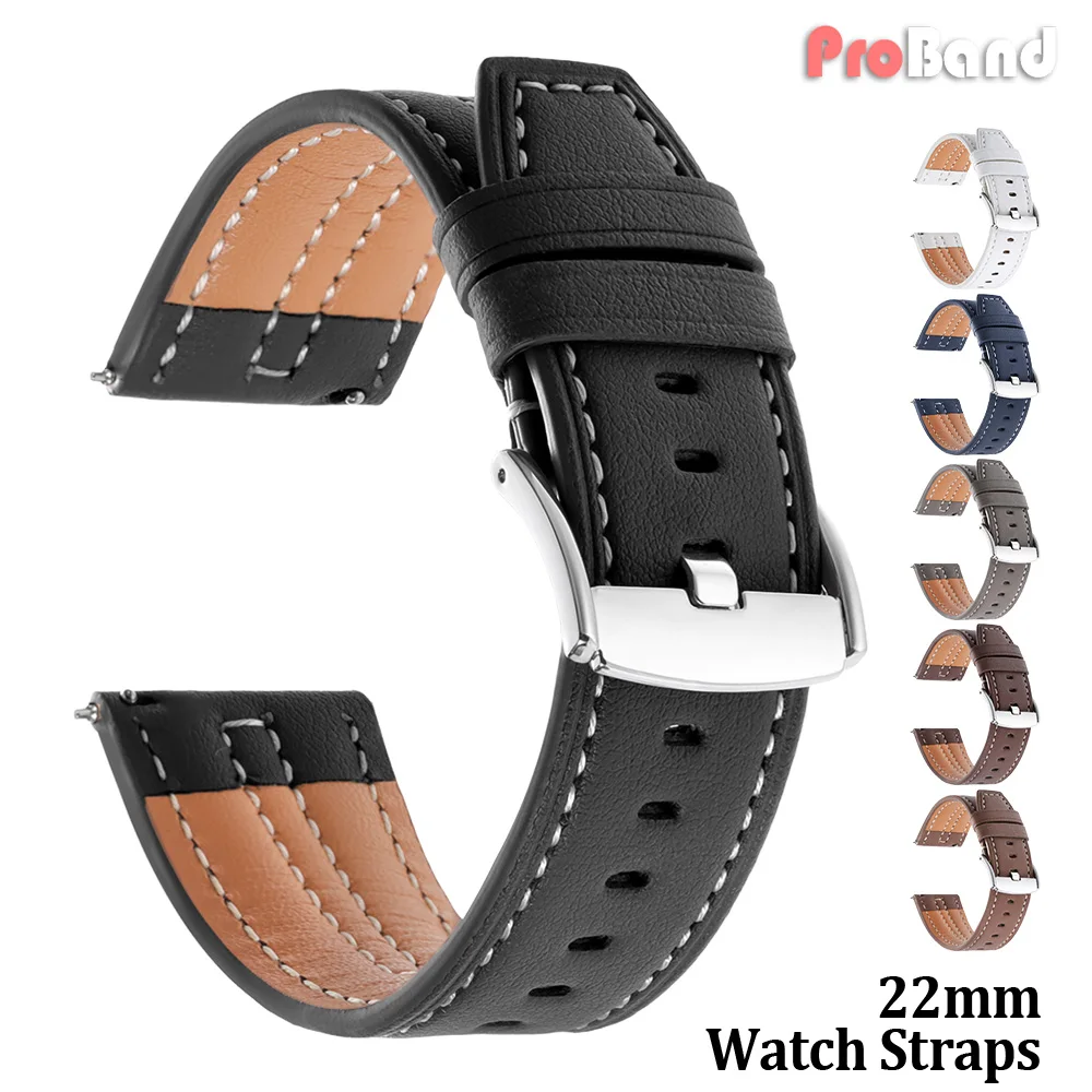 Vintage Genuine Leather Quick Release Watch Band - 22mm Cowhide Sport Bracelet