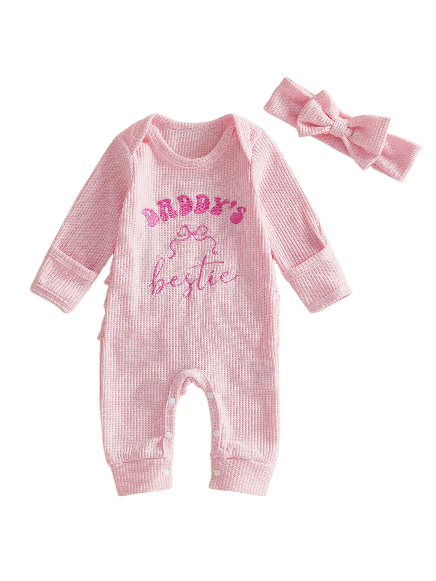 Adorable Baby Girls Romper Stylish Floral Print Ruffle Sleeve Jumpsuit with Matching Headband Set for Infants