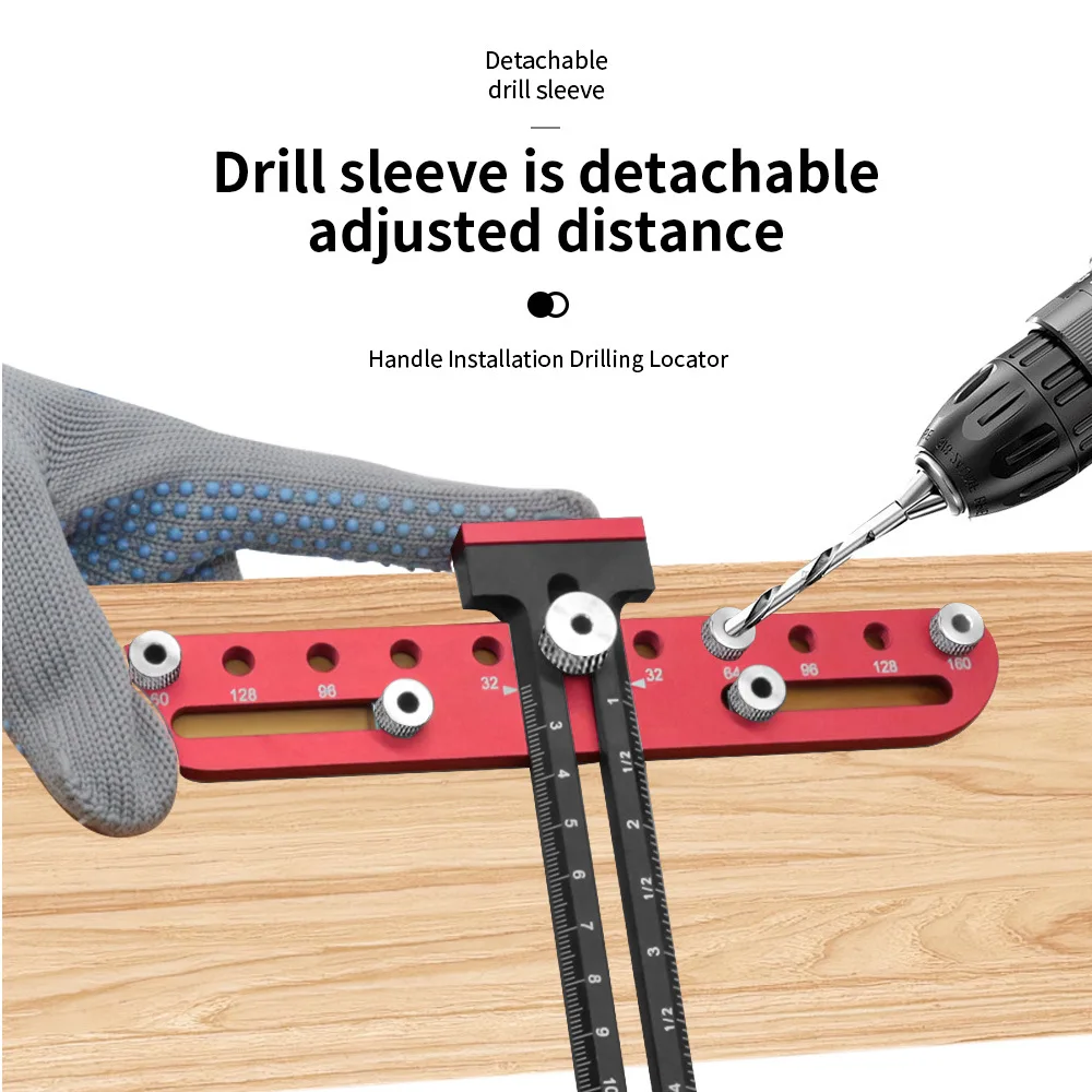 

Door Cabinet Handle Hole Pitch Punch Locator 32/64/96/128/160mm Adjustab Cabinet Hardware Jig Woodworking Drilling Locator Ruler
