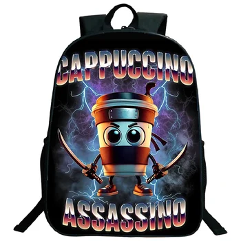 Divertente zaino stampato Brainrot italiano per ragazze dei ragazzi Cappuccino Assassino Zaino per bambini Bookbag Borse Brainrot italiane Mochila 1