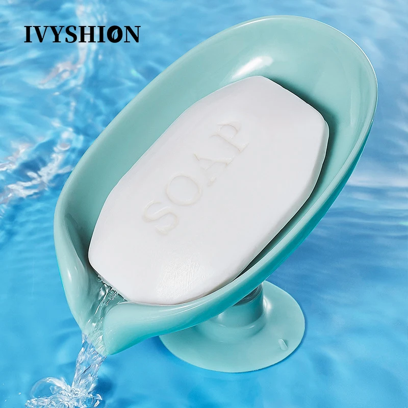 1PCS Suction Cup Soap dish For bathroom Shower Portable Leaf Soap Holder Plastic Sponge Tray For Kitchen Bathroom accessories