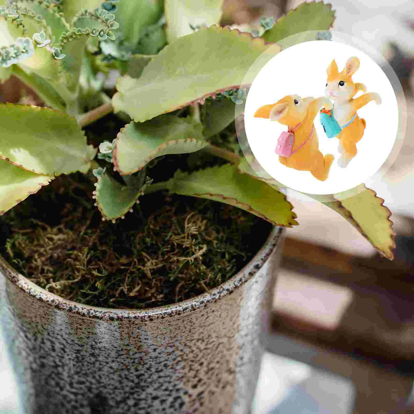

2 Pcs Hanging Rabbit Flower Pot Office Decore Resin Statue Bonsai Ornament Bedroom Garden Adornment Yard Layout Bedrooms