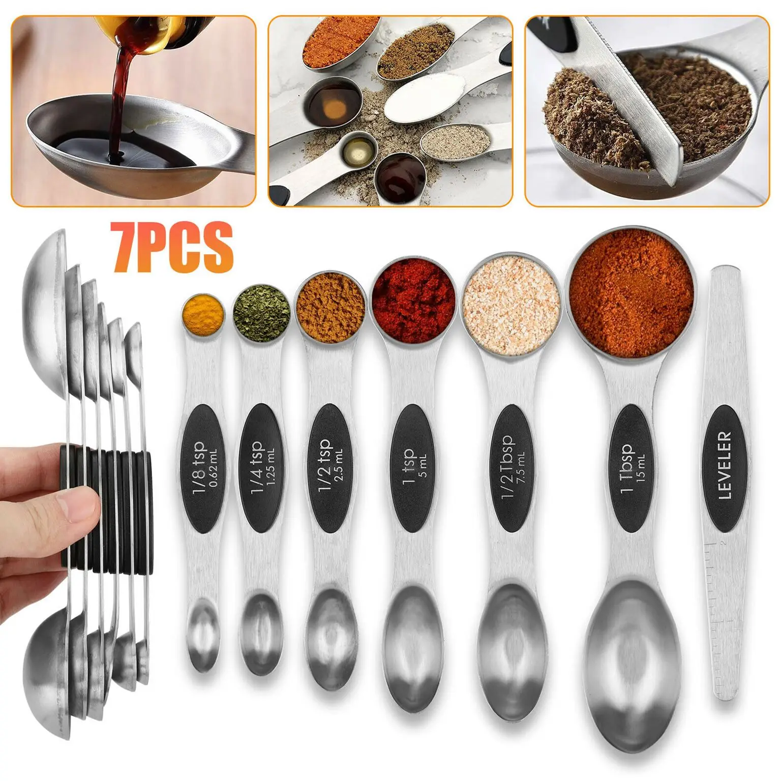 8PCS Magnetic Measurement Teaspoon Tablespoon for Dry and Liquid  Ingredients Stainless Steel Double Head Measuring Spoon - AliExpress